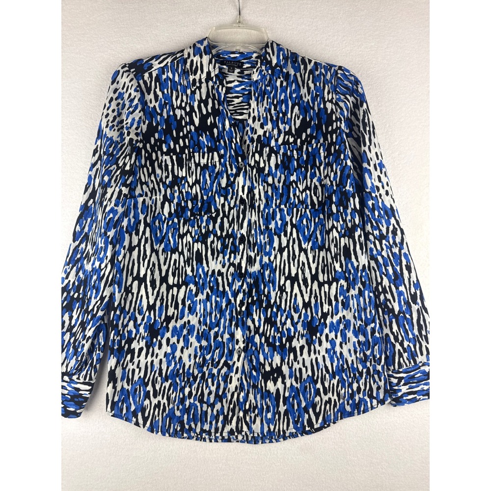 Talbots Nantucket Womens Small Blue Abstract Animal Print Button Down Shirt Top